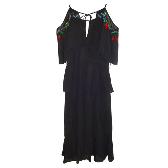 Nanette Lepore Embroidered Midi Dress 8 Black Bold Embroidery Special Occasion - Picture 7 of 11